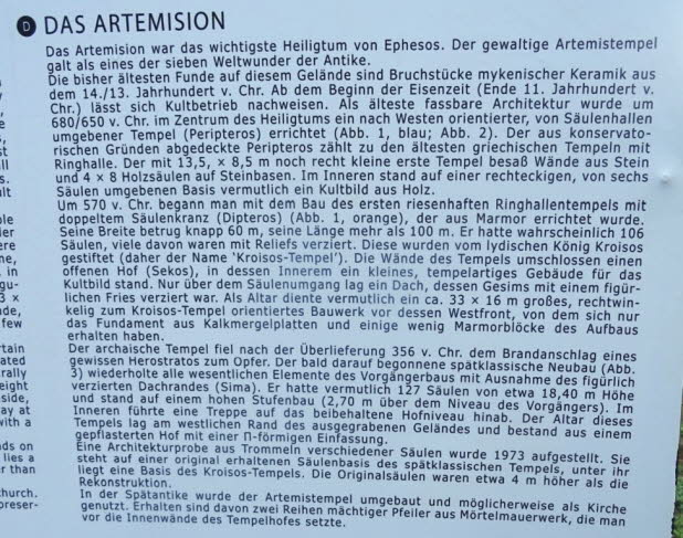 Das Artimision war das wichtigste Heiligtum in Ephesos:Das vorliegende Dokument beschreibt die Geschichte und die architektonischen Phasen des Artemisions von Ephesos, einem der sieben Weltwunder der Antike.Hier sind die wichtigsten Punkte des Textes zusa